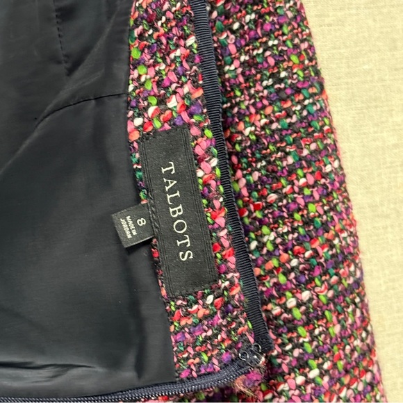 Talbots Vibrant Pink Green Purple Textured Tweed  Pencil Skirt - Picture 7 of 8